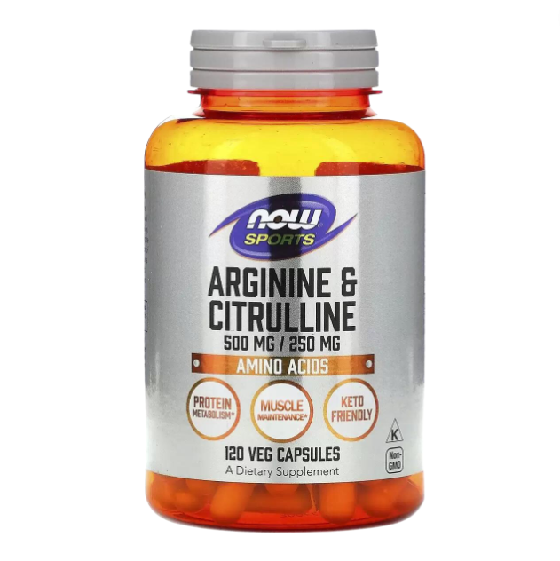 Arginina e Citrulina, 500mg e 250mg, 120 Cápsulas, Now