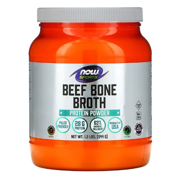 Beef Bone Broth, Caldo de Osso de Boi, Proteína em Pó, 544g, Now