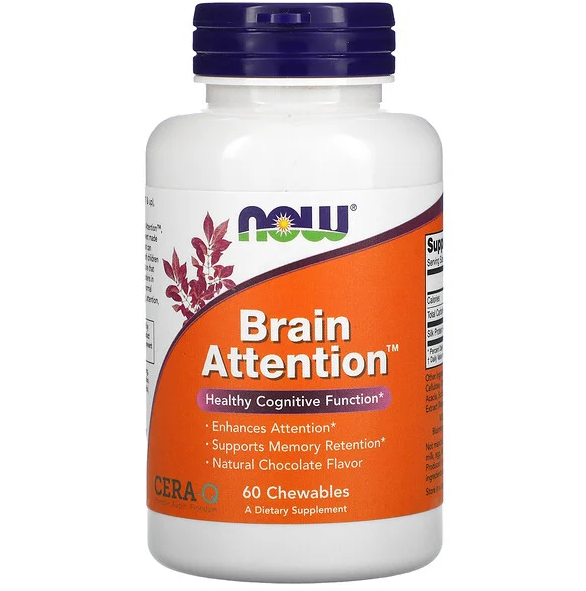 Brain Attention,(suporte cognitivo) , 60 Comprimidos Mastigáveis Sabor Chocolate. Now
