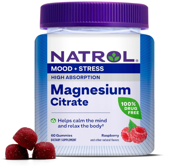 Citrato de Magnésio 330mg, Mood + Stress, 60 Gomas Sabor Framboesa, Natrol