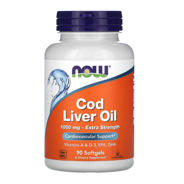 Cod Liver Oil, Óleo de Fígado de Bacalhau, 1000mg, 90 Cápsulas, Now