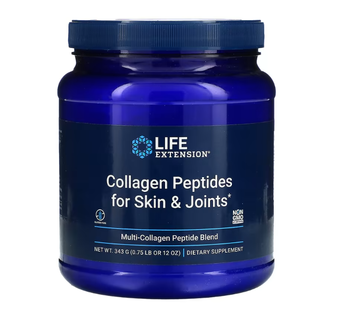 Peptídeos de Colágeno Tipo I, II e III para Pele e Articulações, 343g,  Life Extension