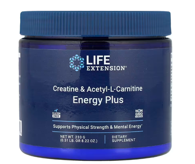 Creatina e Acetilcarnitina, Energy Plus, 233g, Life Extension