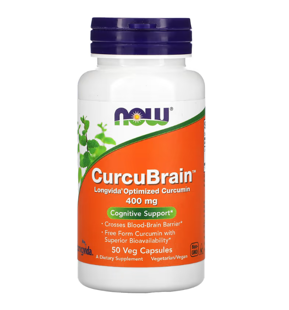 CurcuBrain, Suporte Cognitivo, 400 mg, 50 Cápsulas - Now Foods