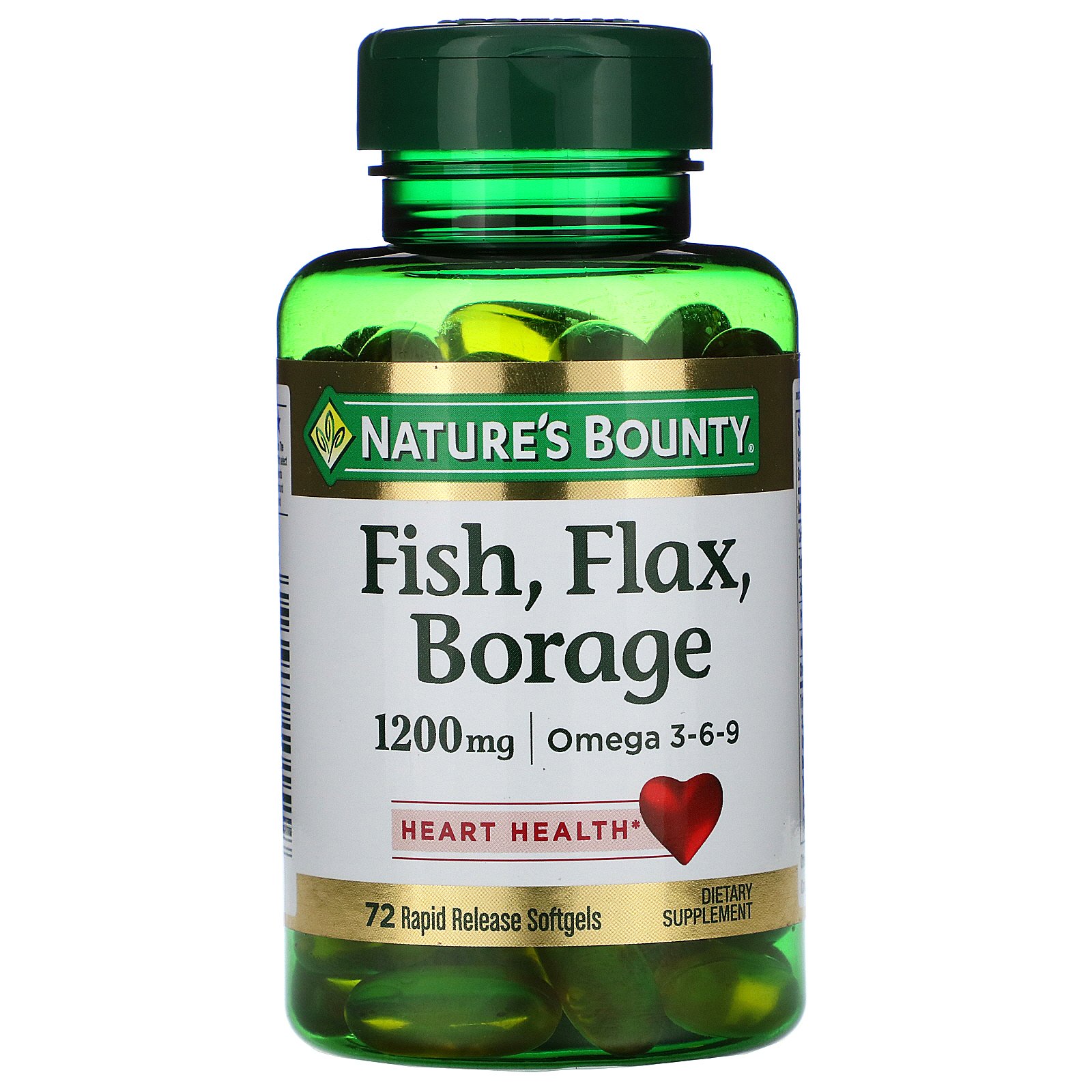 Fish, Flax, Borage ( Peixe, Linhaça, Borragem) 1200 mg, 72 Cápsulas Softgel de Liberação Rápida