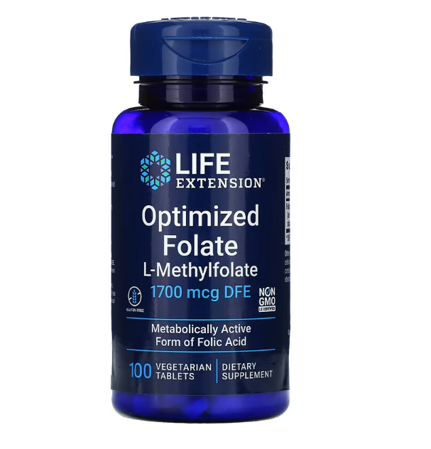 Folato Otimizado, 1.700 mcg DFE, 100 Comprimidos, Life Extension