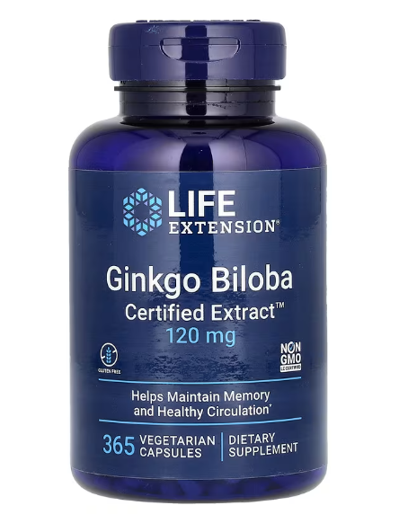 Ginkgo Biloba, Extrato Certificado, 120mg, 365 Cápsulas, Life Extension