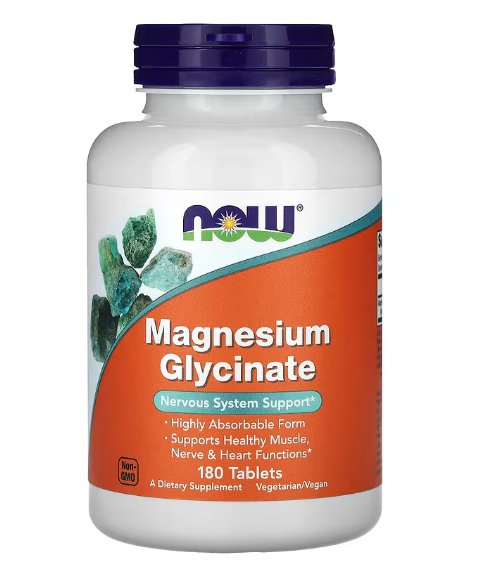 Glicinato de Magnésio 200mg, 180 Comprimidos, Now