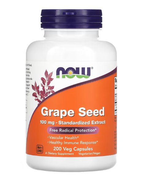 Grape Seed, Semente de Uva, Extrato Padronizado, 100mg, 200 Cápsulas, Now