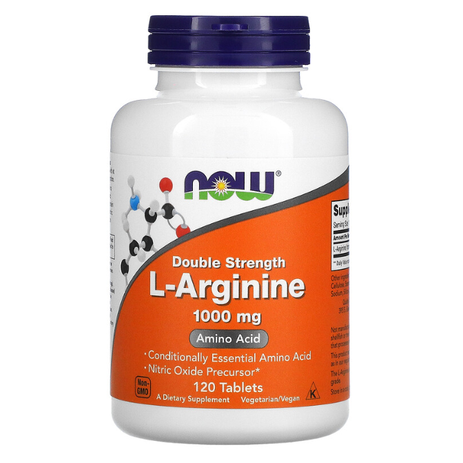 L-Arginina, Dosagem Dupla, 1000mg, 120 Comprimidos, Now
