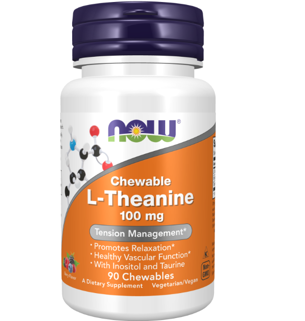L-Theanine, 100mg, 90 Comprimidos Mastigáveis Sabor Frutas Vermelhas, Now