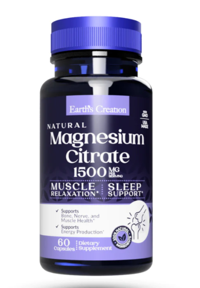 Magnésio Citrate, 1500mg, 60 Capsulas, Earth's Creation