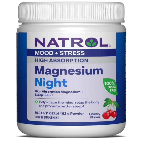 Magnesium Night, Mood + Stress, Carbonato e Glicinato de Magnésio 325mg, 462g em Pó, Natrol