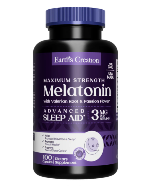 Melatonina 3mg, com Raiz de Valeriana e Flor da Paixão, 100 Cápsula, Earth's Creation