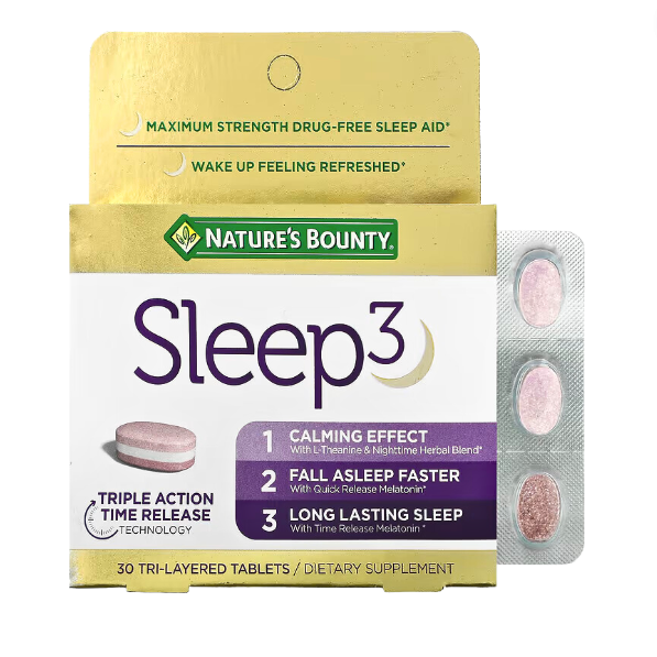 Melatonina Sleep3 (Três Camadas), 10mg, 30 Comprimidos, Nature's Bounty