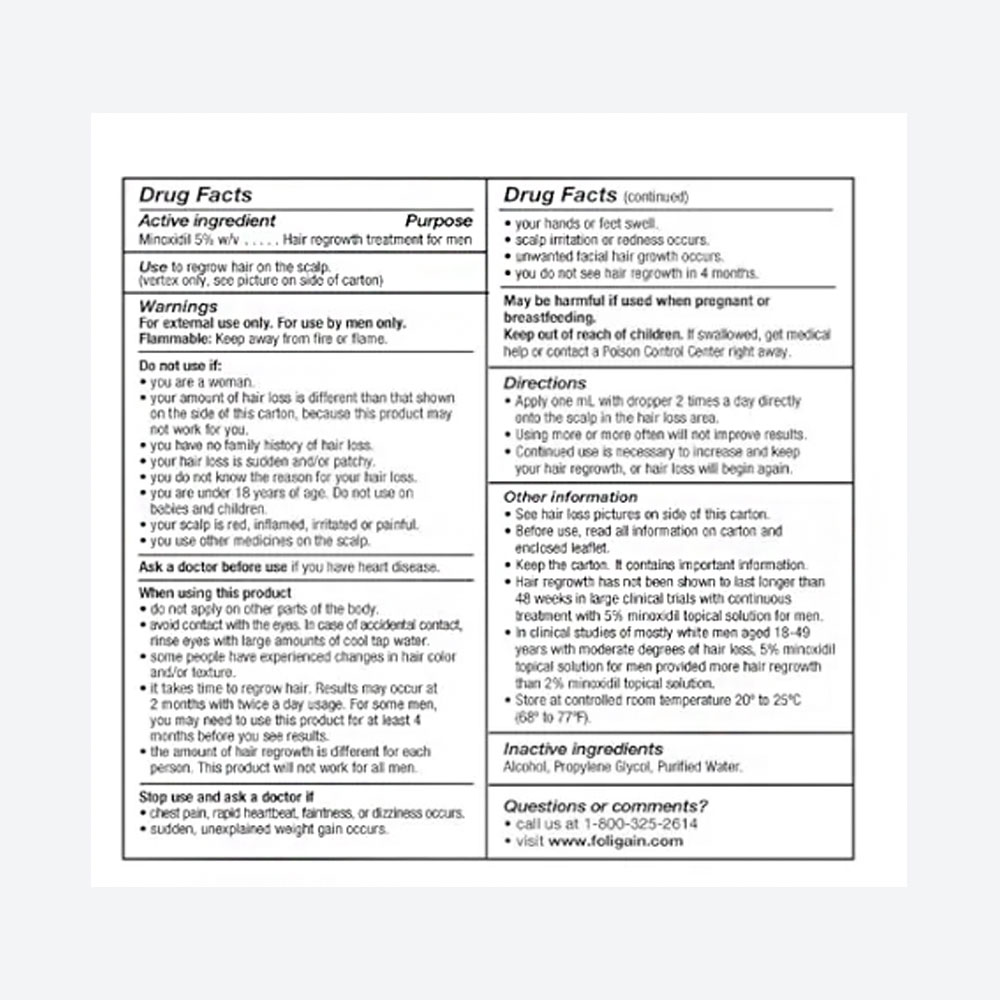 Minoxidil 5%, Tratamento Estimulante Capilar de 3 Meses, Frascos de 60ml Cada, Neutro, Foligain - Imagem 2