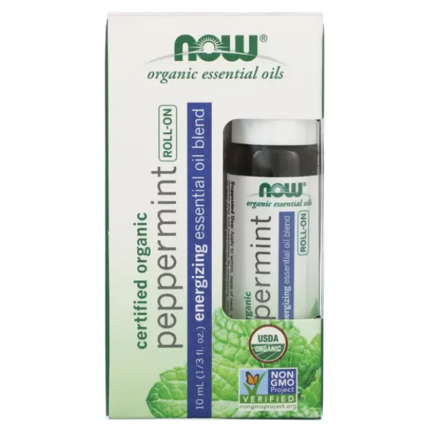 Óleo essencial, Roll-on, hortelã-pimenta orgânico, 10ml - Now Foods
