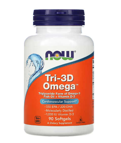 Ômega Tri-3D, 330 EPA/220 DHA 1000UI,90 Cápsulas, Now