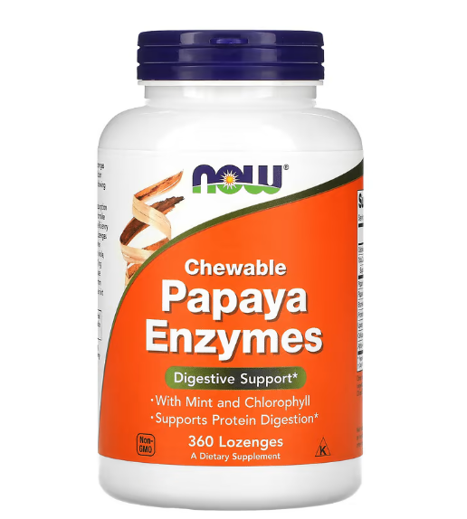 Papaya Enzymes, Enzimas de Mamão Mastigável, 360 Pastilhas - Now Foods