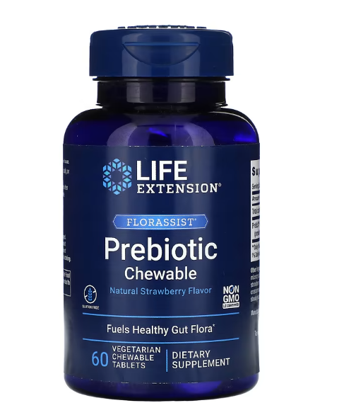 Prebiótico Mastigável Florassist, 60 Comprimidos Mastigáveis, Life Extension
