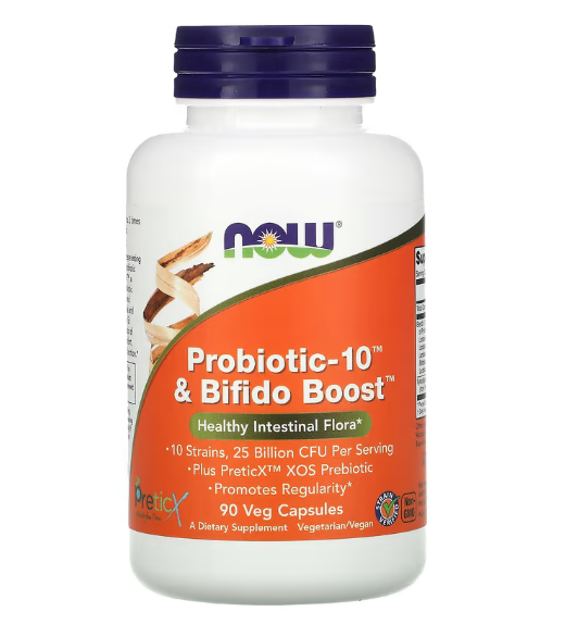 Probiótico-10 e Bifido Boost, 25 bilhões, 90 cápsulas, Now