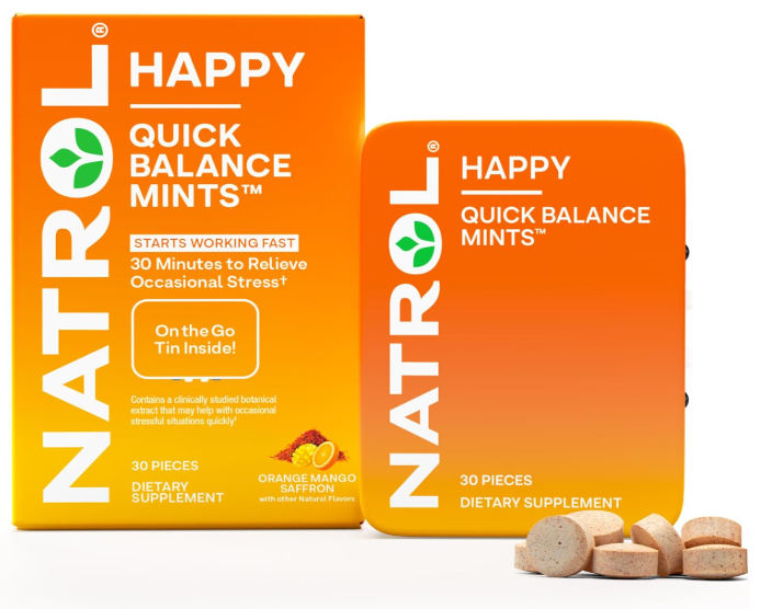 Quick Balance Happy Mints, Suplemento para alívio do estresse, 30 balas, Natrol