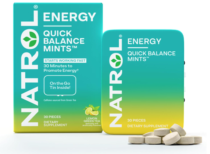 Quick Balance Mints, Suplemento Energético, 30 balas com chá Verde limão, Natrol
