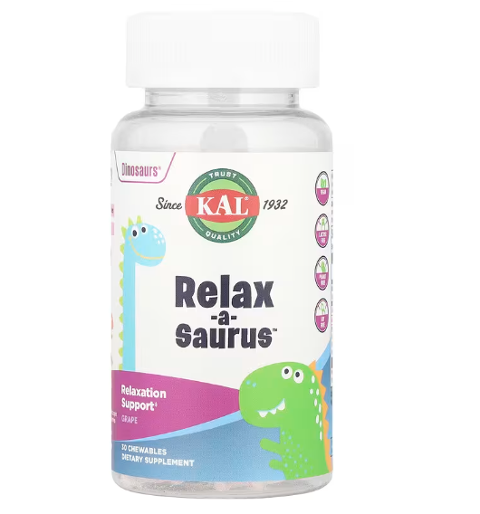 Relax-a-Saurus, Calma e Auxilia na Função Mental Infantil, 30 Cápsulas Mastigáveis Sabor Uva, KAL