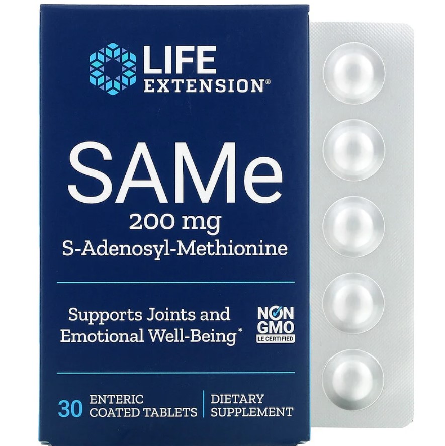 SAMe, S-0Adenosilmetionina, 200 mg, 30 Comprimidos com Revestimento Entérico, Life Extension