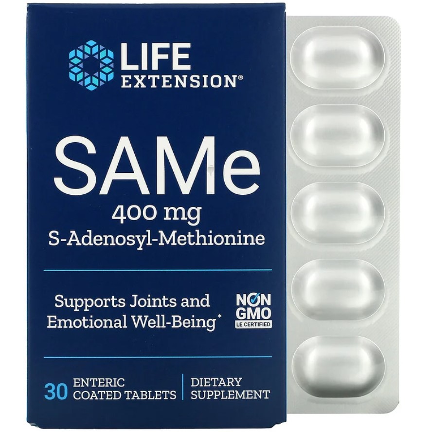 SAMe, S-Adenosil-Metionina, 400 mg, 30 Comprimidos com Revestimento Entérico, Life Extension
