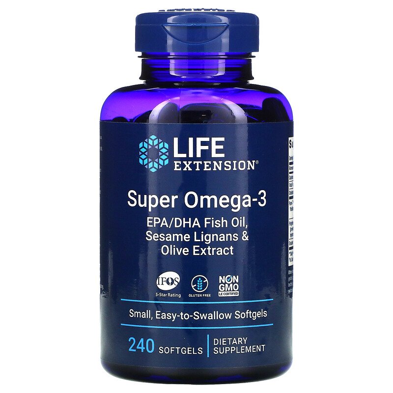 Super Omega-3, 2000 mg  com EPA 700/DHA 500 240 Cápsulas Softgel, Life Extension