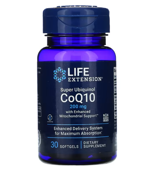 Super Ubiquinol CoQ10, com Enhanced Mitochondrial, 200mg, 30 Cápsulas, Life Extension