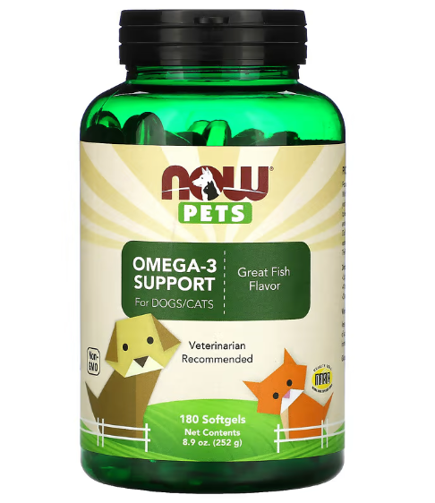 Suporte de ômega-3 Para Cães e Gatos, Great Fish, 180 cápsulas moles, Now Pets