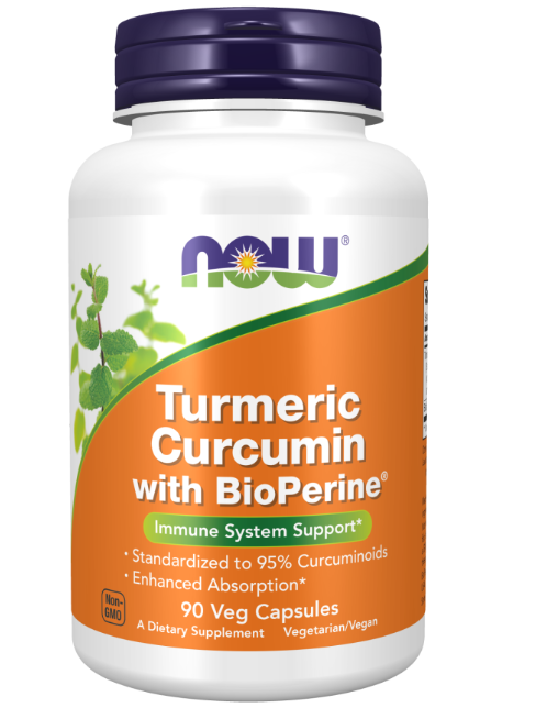 Turmeric Curcuma com BioPerine, 90 cápsulas, Now