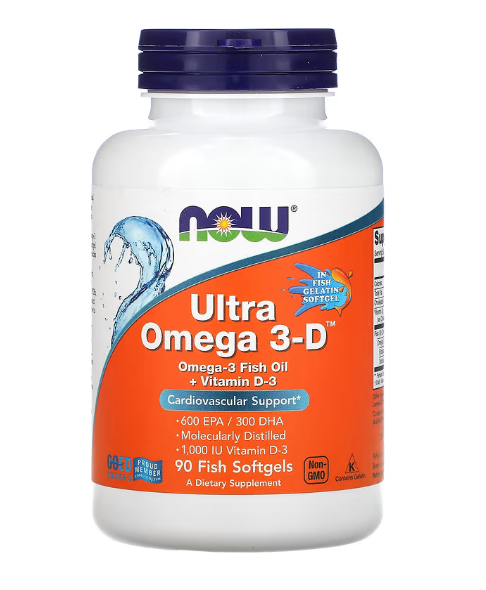Ultra Ômega Com vitamina D-3, 600 EPA/300 DHA, 90 Cápsulas, Now