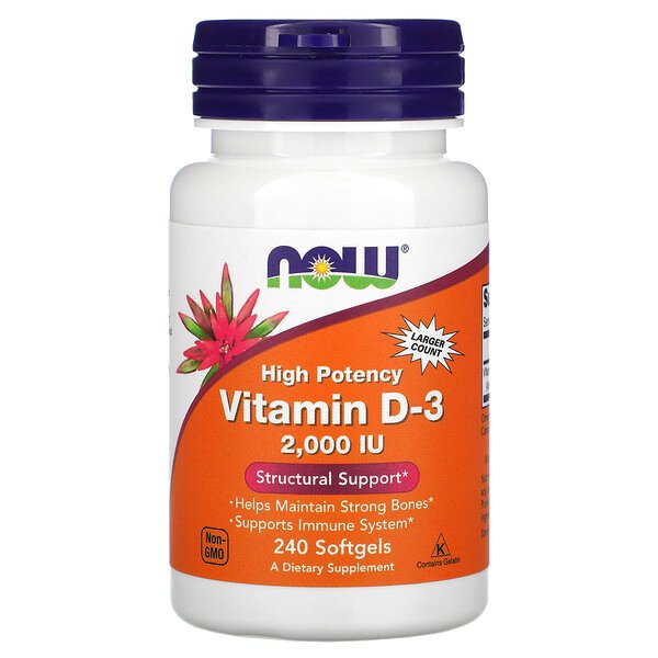 Vitamin D3 2,000 IU, 240 Cápsulas em Gel, Now
