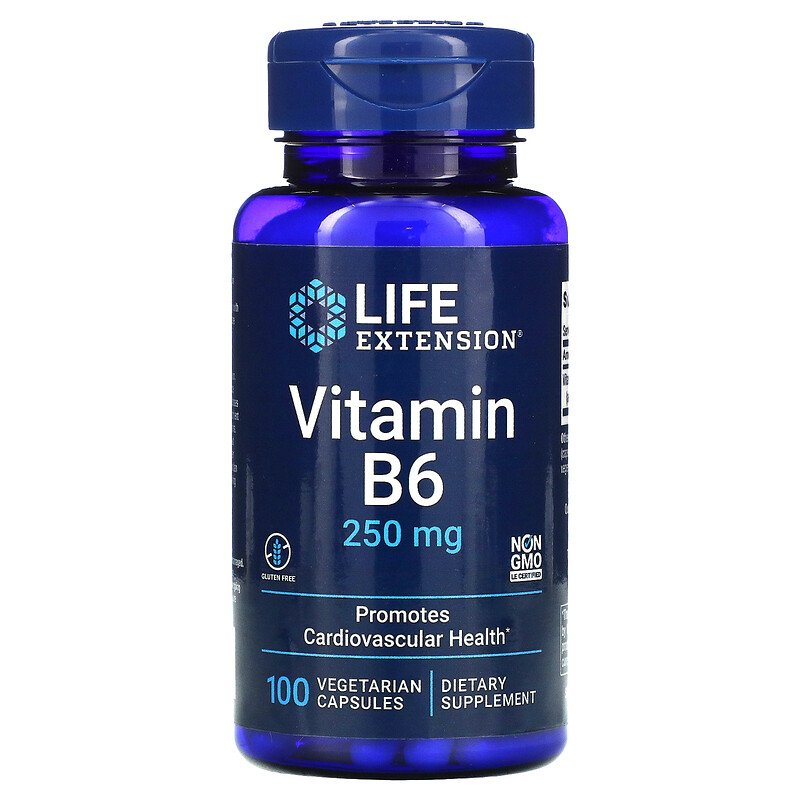 Vitamina B6, 250mg, 100 Cápsulas, Life Extension
