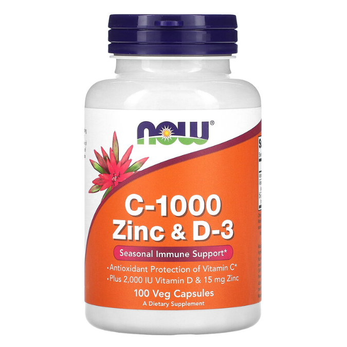 Vitamina C, 1000mg, com Zinco e D-3, 100 Cápsulas, Now