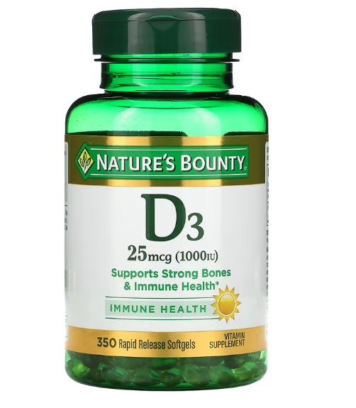 Vitamina D3, 25mcg (1000UI), 350 cápsulas, Nature's Bounty