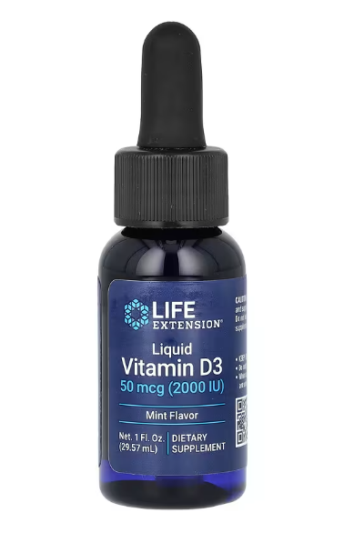 Vitamina D3 Líquida, 2000UI, Sabor Menta, Life Extension