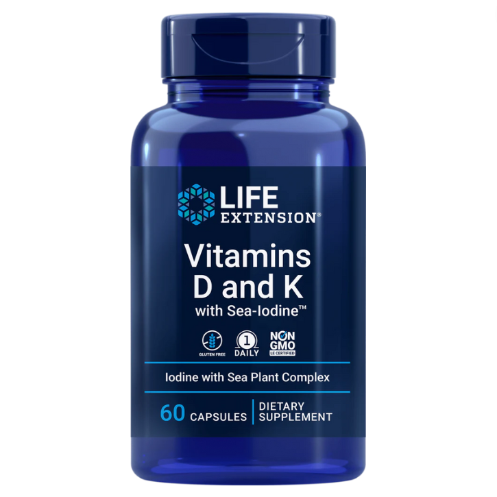 Vitaminas D e K com Sea-Iodine (Iodo Marinho), 60 Cápsulas, Life Extension