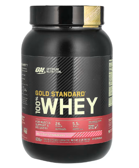 Whey 100% Gold Standard, Sabor Morango, 907g, Optimum Nutrition