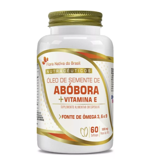 Óleo de semente de abobora, + Vitamina E 1000mg, 60 capsulas, Flora Nativa