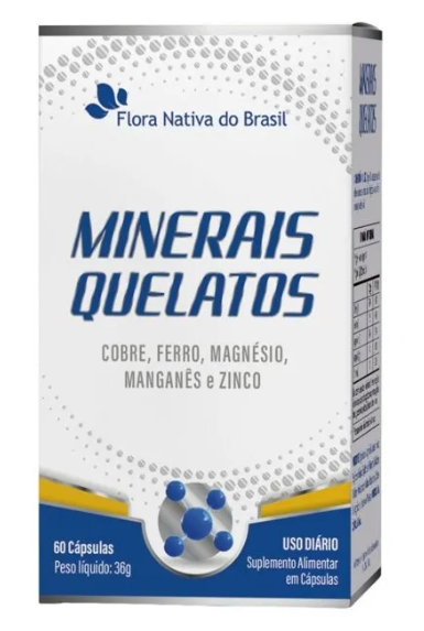 Minerais Quelatos, com Cobre, Ferro, Magnésio, Manganês e Zinco, 60 Cápsulas, Flora Nativa
