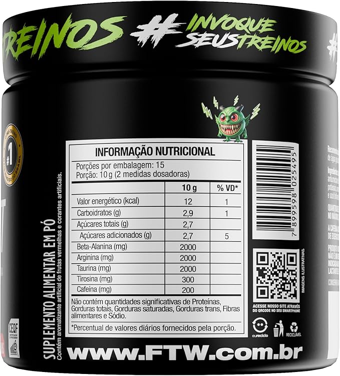 FTW Pré Treino Diabo Verde Pote 150g - Imagem 3